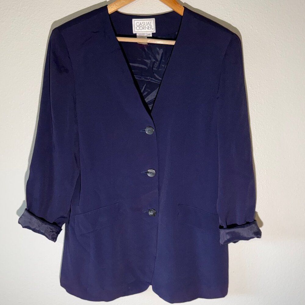 Casual Corner 3 Button Navy Blue Lined Blazer Size 10